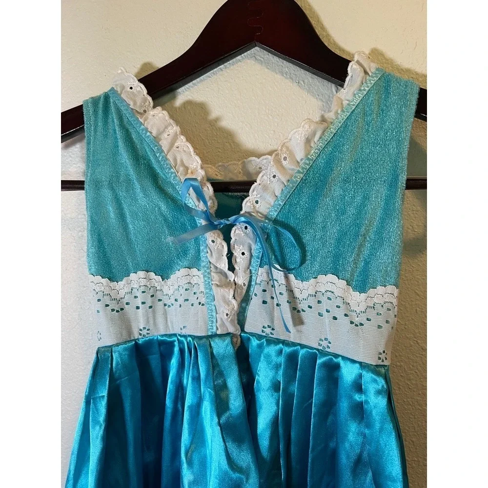 Renaissance‎ Overdress Costume Blue Satin Corset Peasant Fairy Theater Youth L